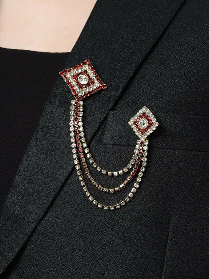 Gold-Toned Brooch with Red Artificial Stones – Elegant Traditional Pin for Men & Women