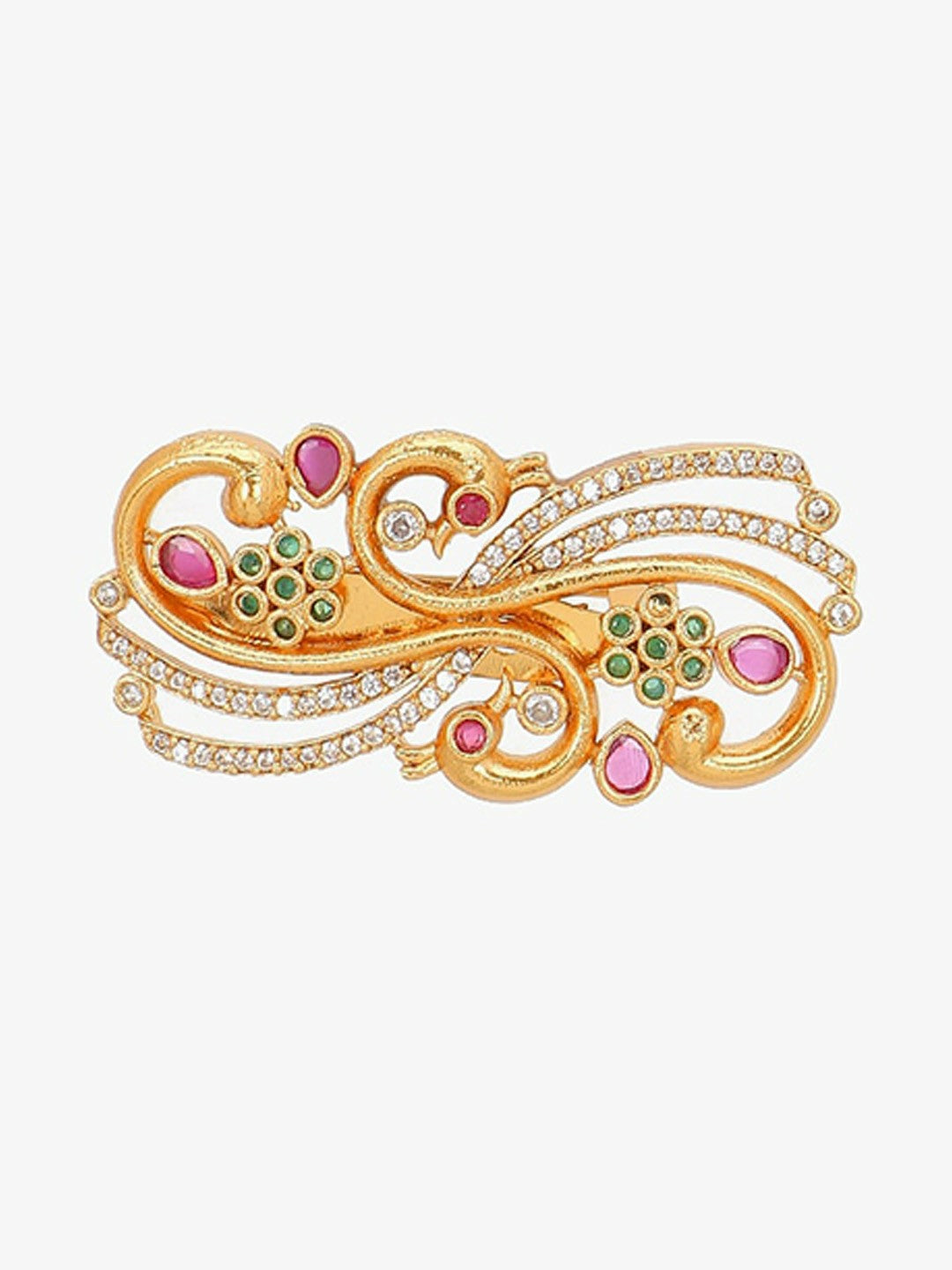 Gold-Plated Peacock Brooch – Elegant Ethnic Pin with Intricate Textured Design