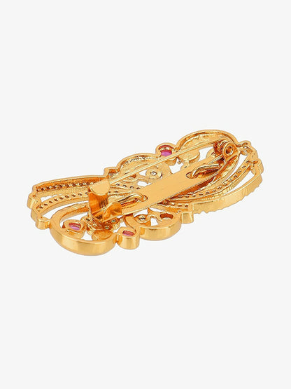 Gold-Plated Peacock Brooch – Elegant Ethnic Pin with Intricate Textured Design