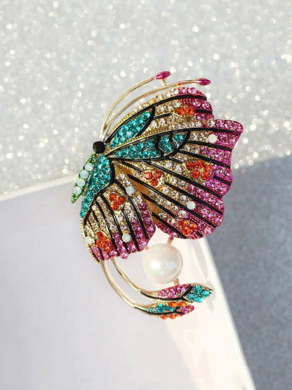 Gold-Plated Crystal Butterfly Brooch Pin – Elegant Multicolor Women’s Accessory