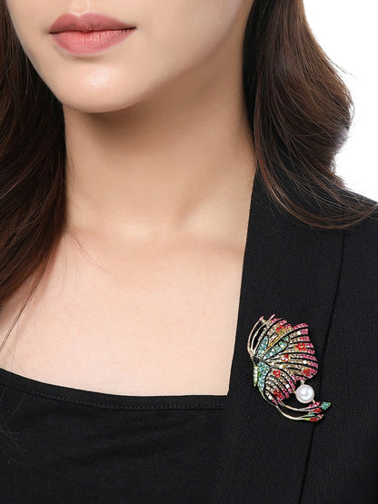 Gold-Plated Crystal Butterfly Brooch Pin – Elegant Multicolor Women’s Accessory