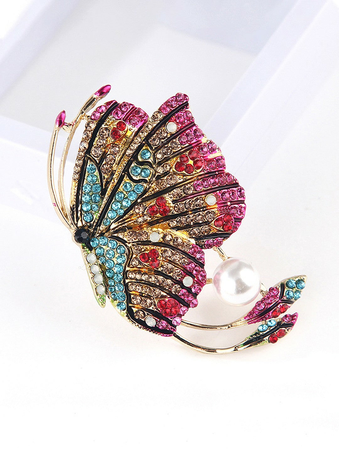 Gold-Plated Crystal Butterfly Brooch Pin – Elegant Multicolor Women’s Accessory