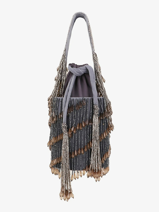 Buy Grey & Charcoal Embellished Tasselled Potli Bags Online | Indiaista