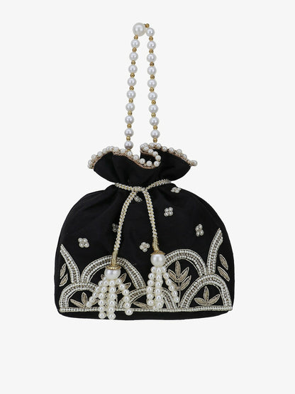 Buy Grey & Black Embellished Tasselled Potli Bags Online | Indiaista