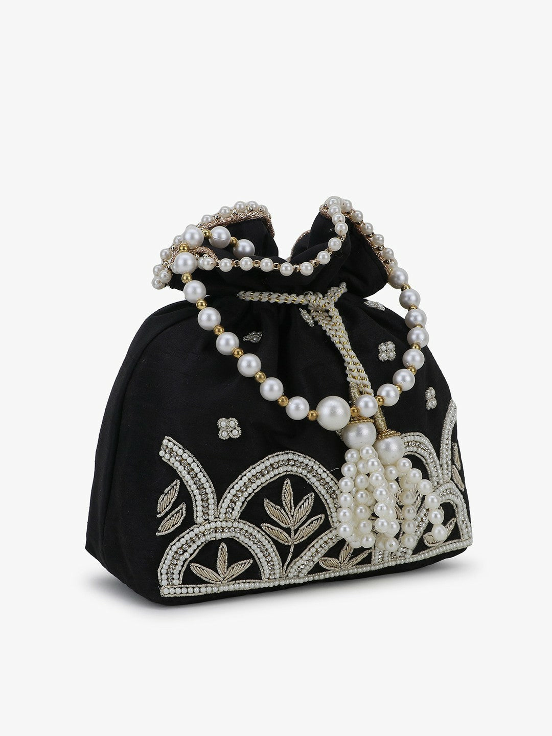 Buy Grey & Black Embellished Tasselled Potli Bags Online | Indiaista