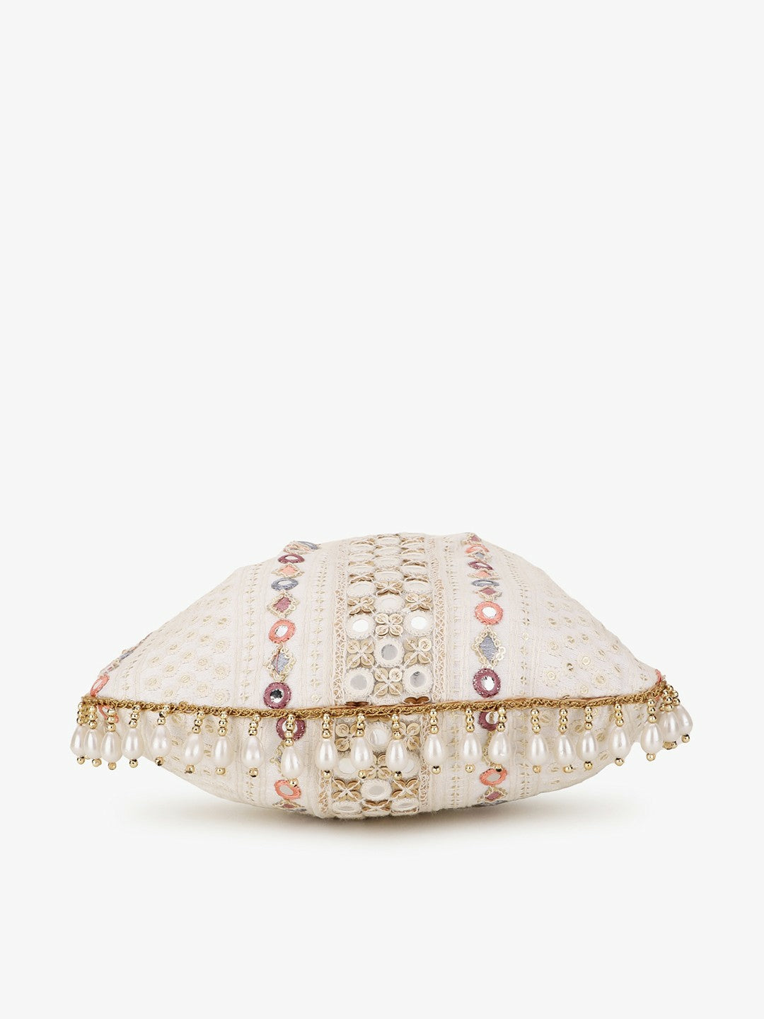 Buy Off White & Purple Embellished Tasselled Potli Clutch Online – Indiaista