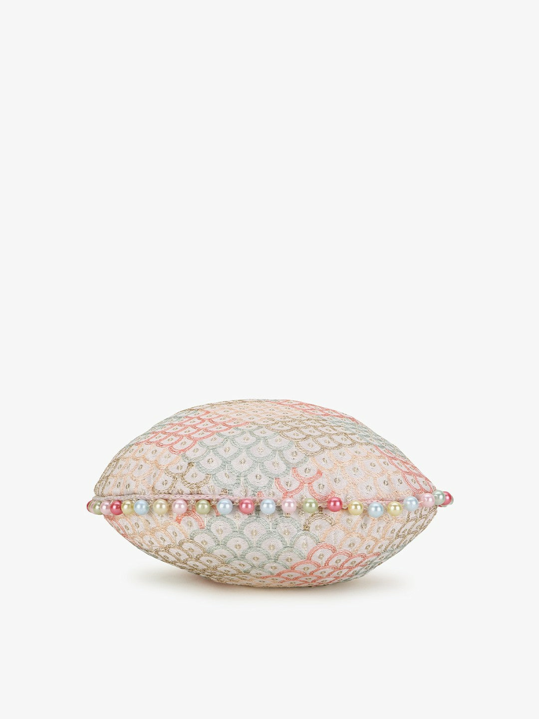 Buy Off White & Pink Embellished Tasselled Potli Clutch Bag Online | Indiaista