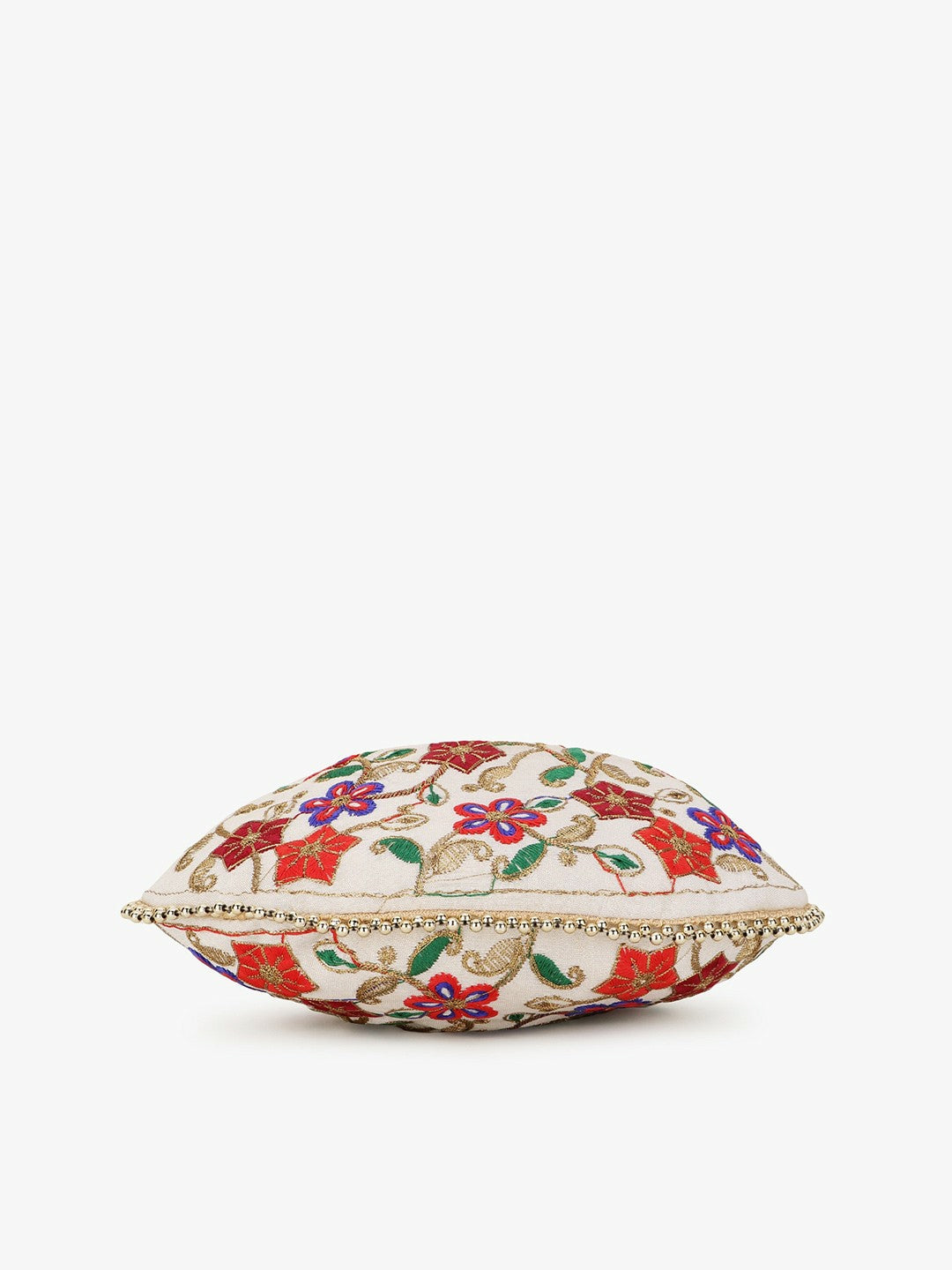 Buy Elegant Cream & Purple Embroidered Potli Clutch | Indiaista