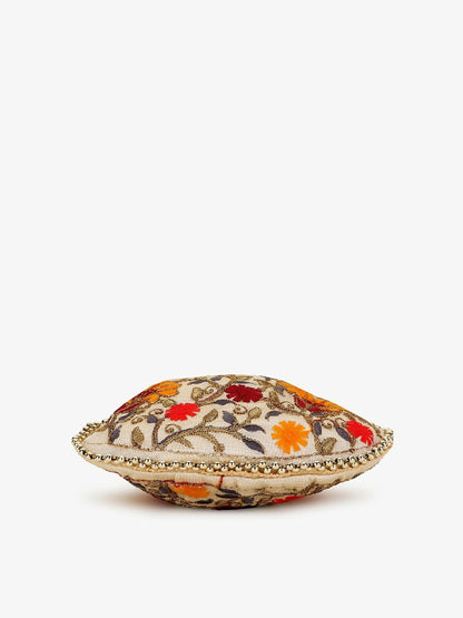 Buy Cream-Coloured & Red Embroidered Tasselled Potli Bag Online – Indiaista