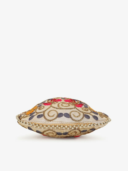 Buy Elegant Cream & Red Embroidered Tasselled Potli Clutch – Indiaista