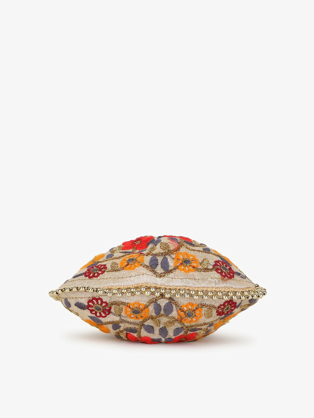 Buy Cream-Coloured & White Embroidered Tasselled Potli Clutch Bag Online | Indiaista