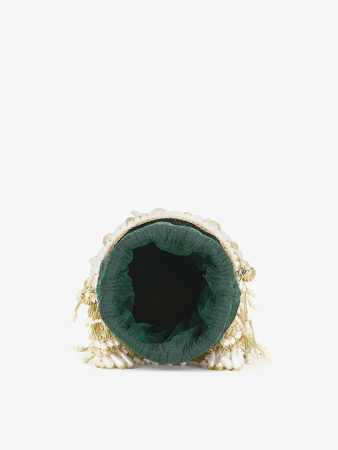 Buy Green & Gold-Toned Embellished Tasselled Potli Clutch Bag Online – Indiaista