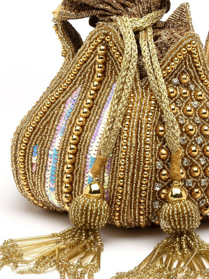 Buy Gold-Toned Embellished Tasselled Potli Bags Online – Indiaista