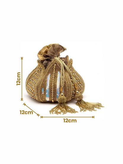 Buy Gold-Toned Embellished Tasselled Potli Bags Online – Indiaista