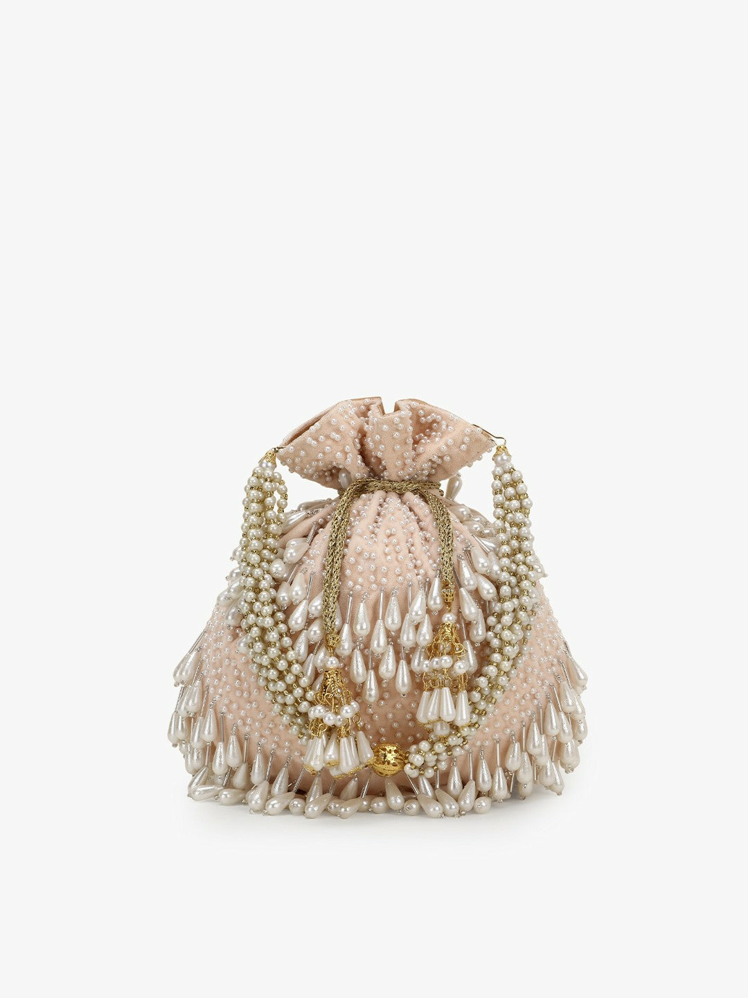 Buy Peach-Coloured & White Embroidered Velvet Potli Clutch Bag | Indiaista